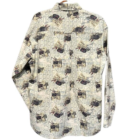 Woolrich Rugged Outdoor Shirt Long Sleeve Fishing Print Lake Vintage USA Large - Picture 3 of 10